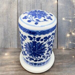 Vintage Chinese Porcelain Toothpick Holder Floral Blue White Pattern Decorative